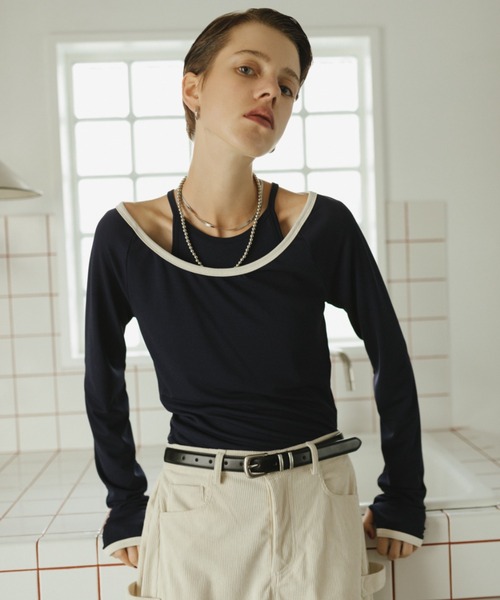 HANNE（アン）の「コントラストトリムロングスリーブTEE（Tシャツ/カットソー・レディース・アイボリー/ネイビー・FREE）」の17枚目の写真