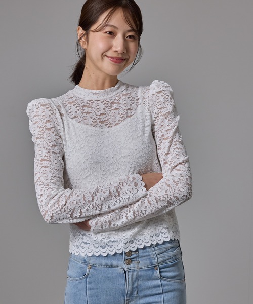 Jayro(ジャイロ)の「袖レースプルオーバー(Tシャツ/カットソー・レディース・ホワイト系その他/ホワイト/ブラック・FREE)」の1枚目の写真