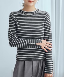 スリットゴールドボタンリブニット【低身長・小柄女性】
