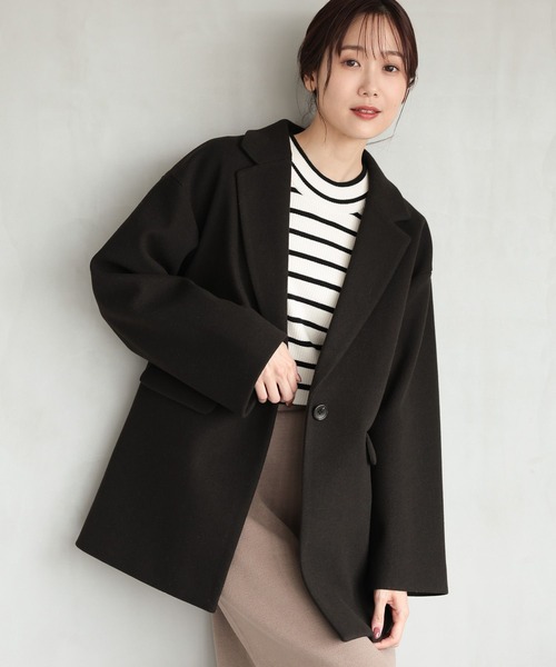 GLOBAL WORK(グローバルワーク)の「軽やかストレッチミドルジャケット/115512(テーラードジャケット・レディース・ライトグリーン/ブラウン系8/スミクロ/ライトベージュ・MEDIUM/LARGE)」の2枚目の写真