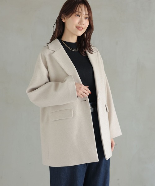 GLOBAL WORK(グローバルワーク)の「軽やかストレッチミドルジャケット/115512(テーラードジャケット・レディース・ライトグリーン/ブラウン系8/スミクロ/ライトベージュ・MEDIUM/LARGE)」の22枚目の写真