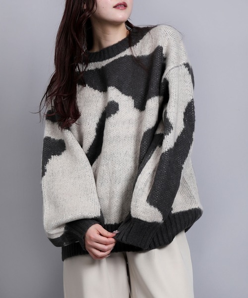 ゆったりアクリルモヘア起毛セーター（ニット/セーター）｜aimoha