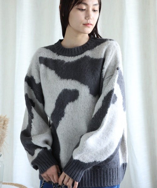 セール】ゆったりアクリルモヘア起毛セーター（ニット/セーター