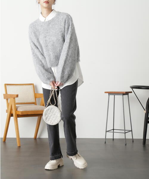 FREE'S MART（フリーズマート）の「◇ウール混シャギーショート丈ニット（ニット/セーター・レディース・ホワイト/グレー/ベージュ/グリーン/ピンク・FREE）」の18枚目の写真