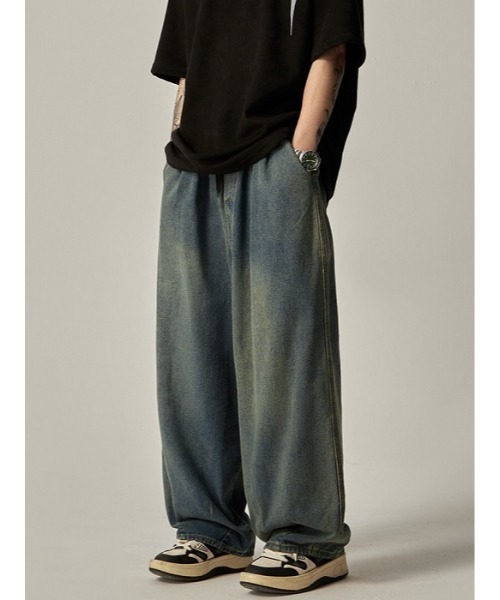 【セール】■Bling leads■エイジング加工 ワイドバギー デニムパンツ（デニムパンツ）｜Bling Leads（ブリングリーズ）