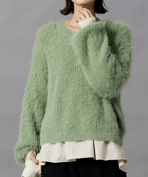 nissen（ニッセン）の「フェザーヤーンシャギーニットプルオーバー（ニット/セーター・レディース・ライトグレー/アイボリー/ミント・M/L）」の3枚目の写真