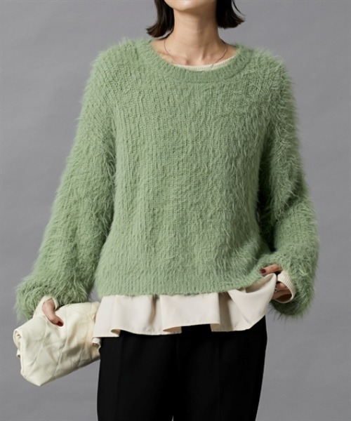 nissen（ニッセン）の「フェザーヤーンシャギーニットプルオーバー（ニット/セーター・レディース・ライトグレー/アイボリー/ミント・M/L）」の5枚目の写真