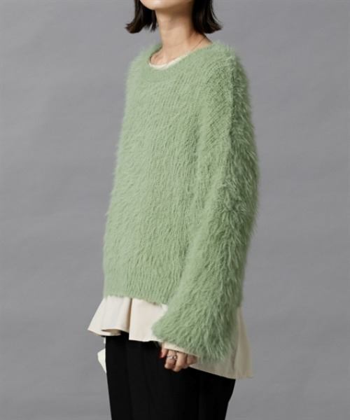 nissen（ニッセン）の「フェザーヤーンシャギーニットプルオーバー（ニット/セーター・レディース・ライトグレー/アイボリー/ミント・M/L）」の6枚目の写真