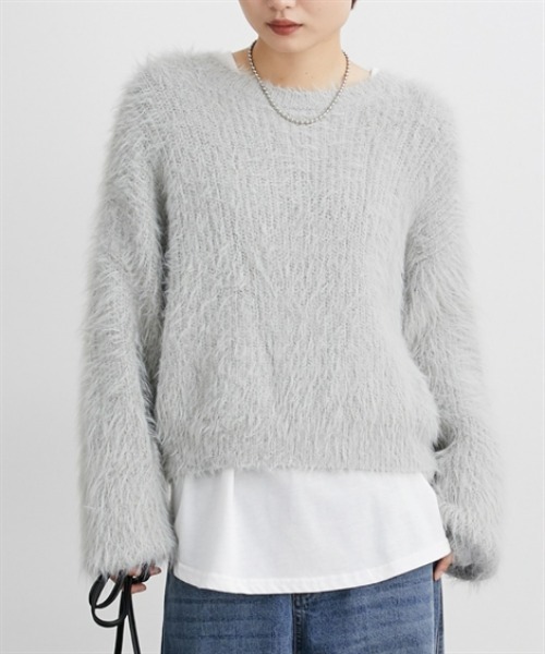 nissen（ニッセン）の「フェザーヤーンシャギーニットプルオーバー（ニット/セーター・レディース・ライトグレー/アイボリー/ミント・M/L）」の19枚目の写真