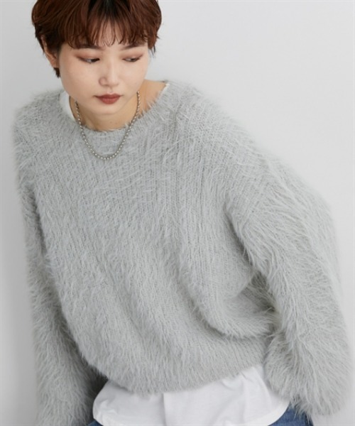 nissen（ニッセン）の「フェザーヤーンシャギーニットプルオーバー（ニット/セーター・レディース・ライトグレー/アイボリー/ミント・M/L）」の17枚目の写真