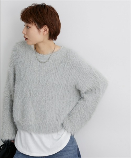 nissen（ニッセン）の「フェザーヤーンシャギーニットプルオーバー（ニット/セーター・レディース・ライトグレー/アイボリー/ミント・M/L）」の18枚目の写真