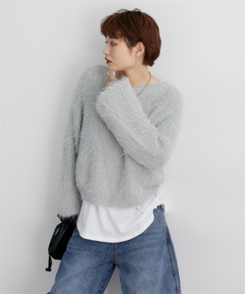 nissen（ニッセン）の「フェザーヤーンシャギーニットプルオーバー（ニット/セーター・レディース・ライトグレー/アイボリー/ミント・M/L）」の21枚目の写真