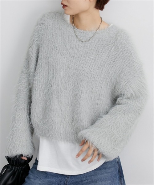 nissen（ニッセン）の「フェザーヤーンシャギーニットプルオーバー（ニット/セーター・レディース・ライトグレー/アイボリー/ミント・M/L）」の22枚目の写真