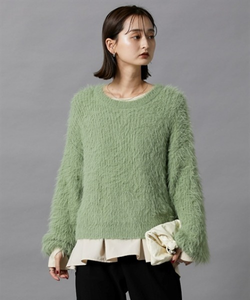 nissen（ニッセン）の「フェザーヤーンシャギーニットプルオーバー（ニット/セーター・レディース・ライトグレー/アイボリー/ミント・M/L）」の8枚目の写真