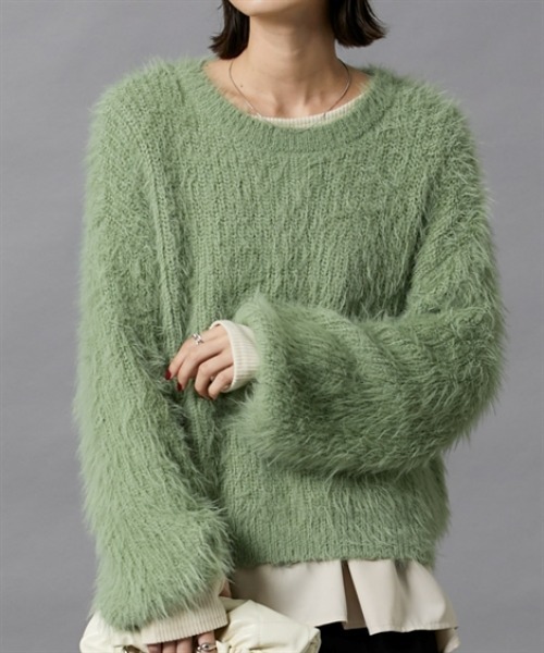 nissen（ニッセン）の「フェザーヤーンシャギーニットプルオーバー（ニット/セーター・レディース・ライトグレー/アイボリー/ミント・M/L）」の4枚目の写真