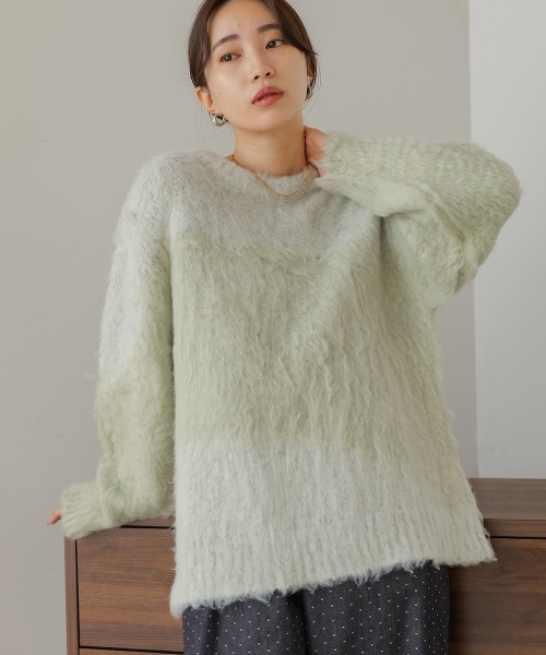 Bab（バブ）の「シャギー配色ニットトップス（ニット/セーター・レディース・アイボリー/チャコールグレー/ライトグリーン・FREE）」の3枚目の写真
