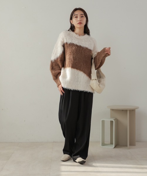 Bab（バブ）の「シャギー配色ニットトップス（ニット/セーター・レディース・アイボリー/チャコールグレー/ライトグリーン・FREE）」の5枚目の写真
