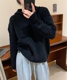【美品】フード付き黒ニットセーター フード付き」に該当するニット/セーター（ブラック/黒色系