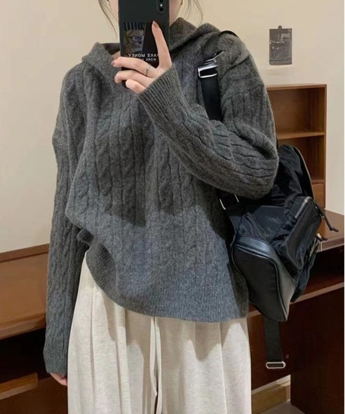 MAISON DE THERESE(メゾン ド テレーズ)の「フード付きセーター(ニット/セーター・レディース・ブラック/アイボリー/カーキ/グレー/ベージュ/ブラウン・FREE)」の14枚目の写真