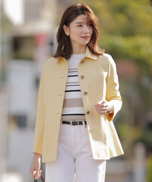 J.PRESS Ladies（J.プレス レディス）の「【撥水・WEB限定カラーあり】コットンポリエステル ツイル ショート コート（ステンカラーコート・レディース・ライトグレー系/イエロー系/ネイビー系/ピンク系・XS/S）」の3枚目の写真