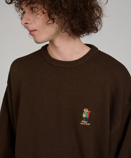 希少✨CREW KETTY テディベア総柄ニット M 黒 レトロ kutir（クティール） セーター ニット 「Teddy Bare」KNIT MUFFLER SET