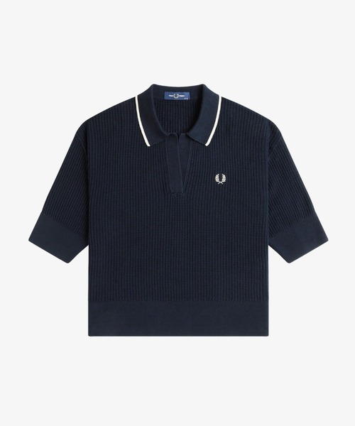セール】Open-Collar Mesh Knit Polo Shirt／オープンカラー