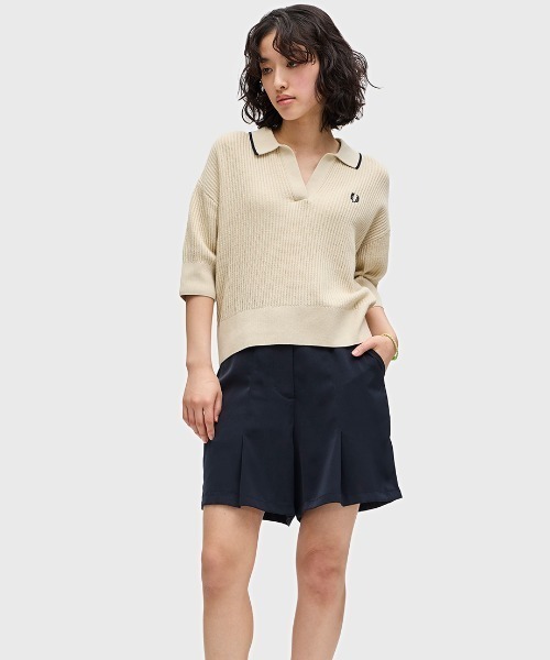 セール】Open-Collar Mesh Knit Polo Shirt／オープンカラー