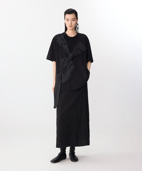 JILTU ribbon tee ジルチュリボンTシャツ ブラック セール】Whispering Ribbon T-shirt / リボンTシャツ（Tシャツ