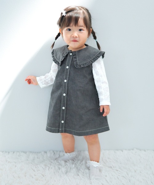 MAKE YOUR DAY（メイクユアデイ）の「ビッグカラーデニムワンピース■80～140cm（ワンピース・キッズ・ブラック/ブルー・140/130/120/100/80/110/90）」の2枚目の写真