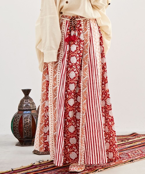 【チャイハネ】アズラクブロックプリントロングスカート