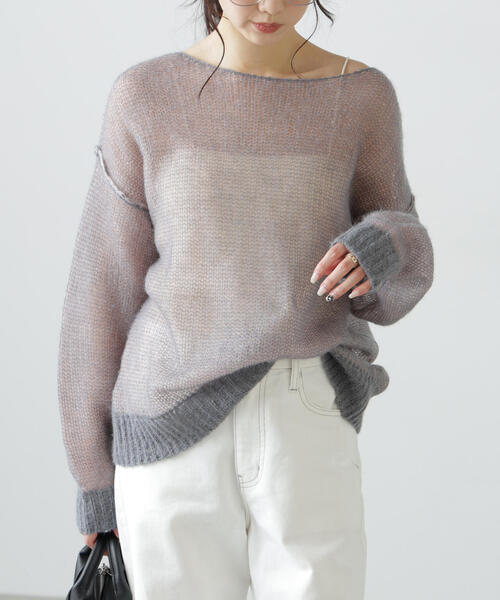 FREE'S MART（フリーズマート）の「◆配色レイヤードシアーニット（ニット/セーター・レディース・グレー/ホワイト/ライトグリーン・FREE）」の2枚目の写真