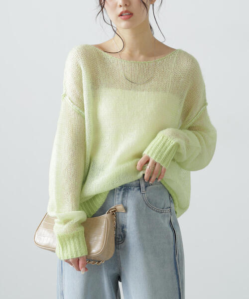 FREE'S MART（フリーズマート）の「◆配色レイヤードシアーニット（ニット/セーター・レディース・グレー/ホワイト/ライトグリーン・FREE）」の3枚目の写真