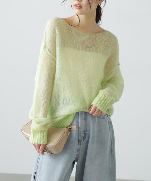 FREE'S MART（フリーズマート）の「◆配色レイヤードシアーニット（ニット/セーター・レディース・グレー/ホワイト/ライトグリーン・FREE）」の4枚目の写真