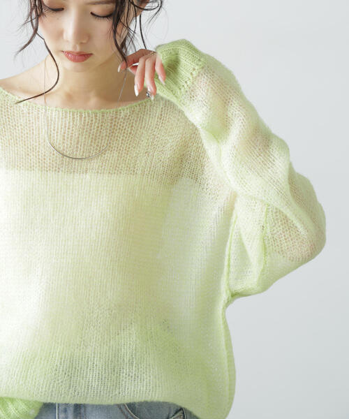 FREE'S MART（フリーズマート）の「◆配色レイヤードシアーニット（ニット/セーター・レディース・グレー/ホワイト/ライトグリーン・FREE）」の8枚目の写真