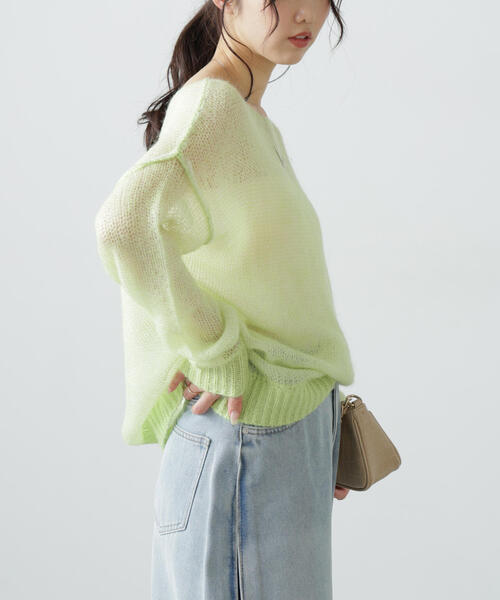 FREE'S MART（フリーズマート）の「◆配色レイヤードシアーニット（ニット/セーター・レディース・グレー/ホワイト/ライトグリーン・FREE）」の9枚目の写真