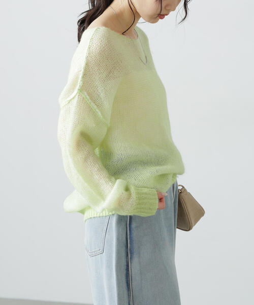 FREE'S MART（フリーズマート）の「◆配色レイヤードシアーニット（ニット/セーター・レディース・グレー/ホワイト/ライトグリーン・FREE）」の10枚目の写真