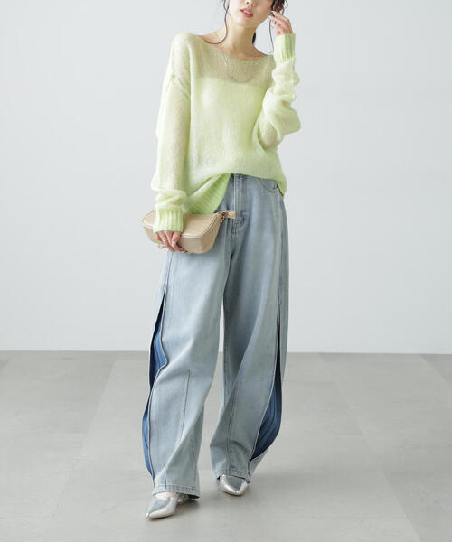 FREE'S MART（フリーズマート）の「◆配色レイヤードシアーニット（ニット/セーター・レディース・グレー/ホワイト/ライトグリーン・FREE）」の14枚目の写真