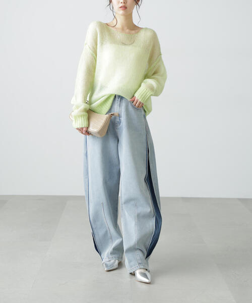 FREE'S MART（フリーズマート）の「◆配色レイヤードシアーニット（ニット/セーター・レディース・グレー/ホワイト/ライトグリーン・FREE）」の16枚目の写真