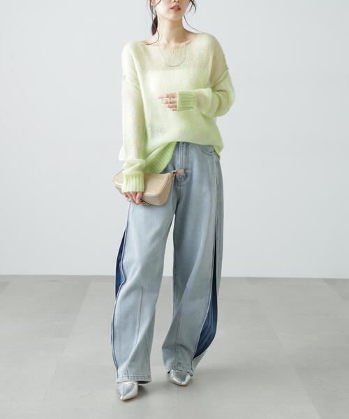 FREE'S MART（フリーズマート）の「◆配色レイヤードシアーニット（ニット/セーター・レディース・グレー/ホワイト/ライトグリーン・FREE）」の17枚目の写真