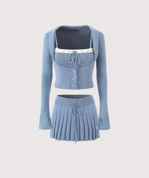 LA POMME petit(ラポミ・プチ)の「Sweet Lace Up 3 Items Set Up(セットアップ・レディース・アイボリー/グレー/ブルー・SMALL/MEDIUM)」の1枚目の写真