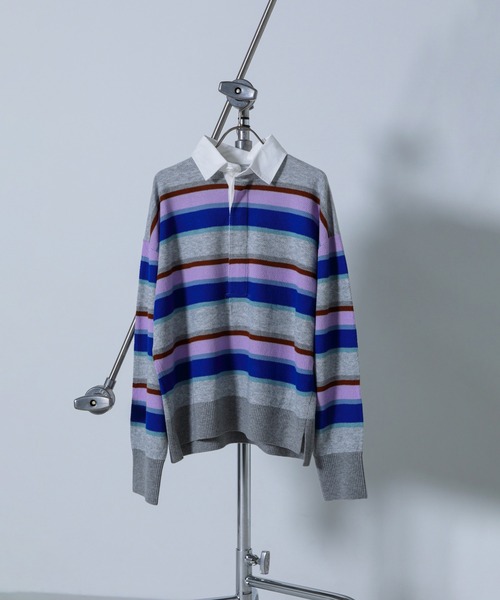 ROSE BUD(ローズバッド)の「(GENE HEAVENS)マルチボーダー ラグビーニット(ニット/セーター・レディース・ネイビー/グレー・ONE SIZE)」の18枚目の写真