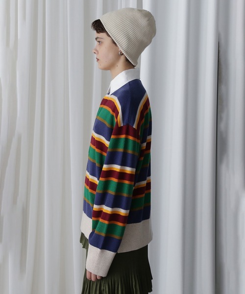 ROSE BUD(ローズバッド)の「(GENE HEAVENS)マルチボーダー ラグビーニット(ニット/セーター・レディース・ネイビー/グレー・ONE SIZE)」の12枚目の写真