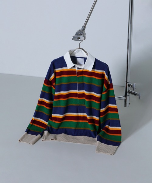 ROSE BUD(ローズバッド)の「(GENE HEAVENS)マルチボーダー ラグビーニット(ニット/セーター・レディース・ネイビー/グレー・ONE SIZE)」の3枚目の写真