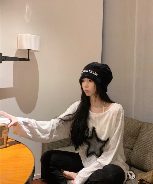 セール】ダメージ スター ルーズ トップス ギャザー デザイン 韓国