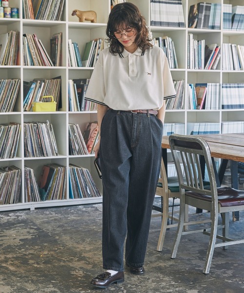 PENNEYS(ぺニーズ)の「PENNEYS/ペニーズ 別注 THE FOX ロゴ ワッペン刺繍 ラインデザイン 鹿の子ポロシャツ(ポロシャツ・レディース・アイボリー/ブラウン/ネイビー/オフホワイト/ブラック・FREE)」の21枚目の写真