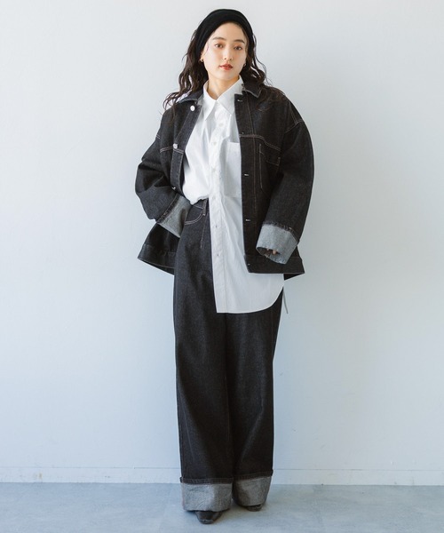 RAGEBLUE（レイジブルー）の「＜セットアップ対応＞ステッチデザイン/ロールアップデニムパンツ（デニムパンツ・レディース・ブラック・MEDIUM/SMALL）」の3枚目の写真