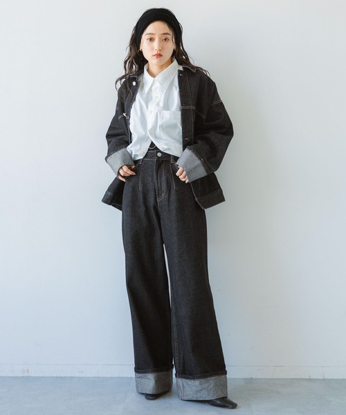 RAGEBLUE（レイジブルー）の「＜セットアップ対応＞ステッチデザイン/ロールアップデニムパンツ（デニムパンツ・レディース・ブラック・MEDIUM/SMALL）」の4枚目の写真