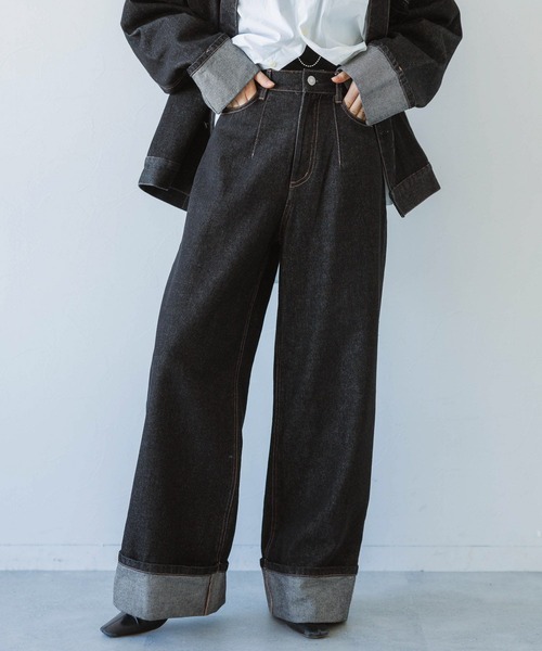 RAGEBLUE（レイジブルー）の「＜セットアップ対応＞ステッチデザイン/ロールアップデニムパンツ（デニムパンツ・レディース・ブラック・MEDIUM/SMALL）」の5枚目の写真