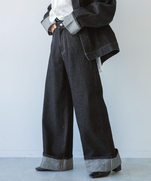 RAGEBLUE（レイジブルー）の「＜セットアップ対応＞ステッチデザイン/ロールアップデニムパンツ（デニムパンツ・レディース・ブラック・MEDIUM/SMALL）」の6枚目の写真