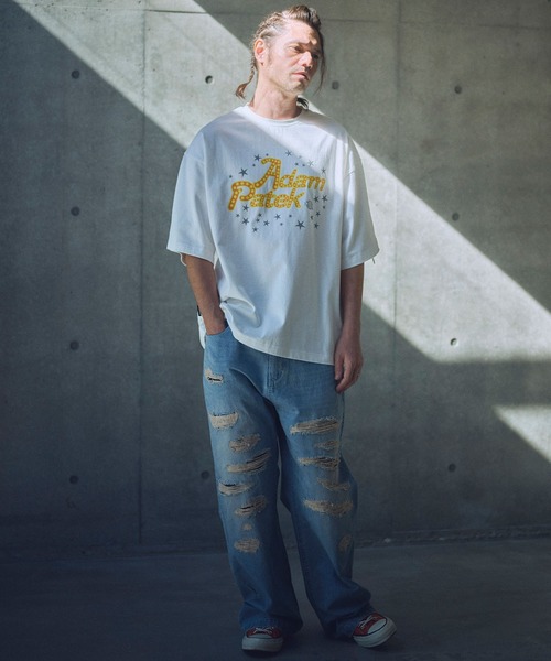 ADAM PATEK(アダムパテック)の「ADAMPATEK/disco logo short sleeve T/ディスコロゴプリントT(Tシャツ/カットソー・メンズ・パープル/ホワイト/ブラック・1/2)」の5枚目の写真